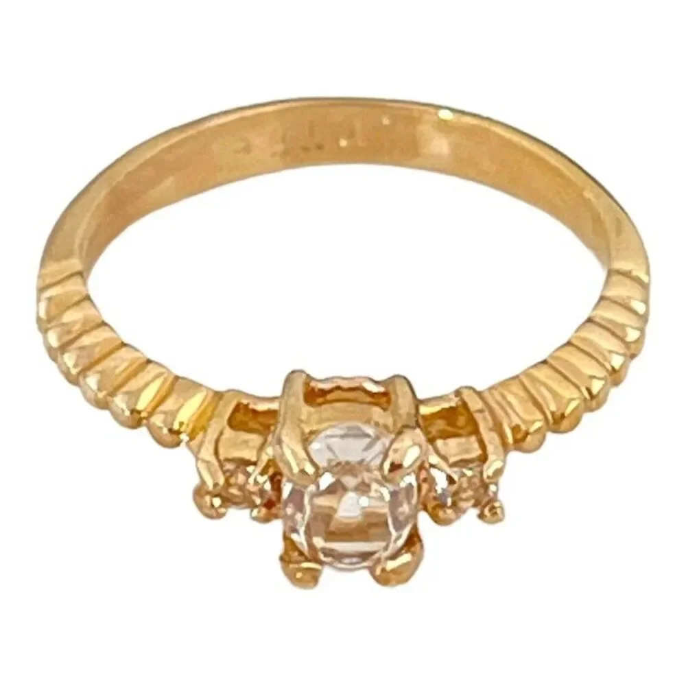 Vintage 1970s Ring Size 6 Austrian Crystal Cluster Textured Gold Plated - 14S